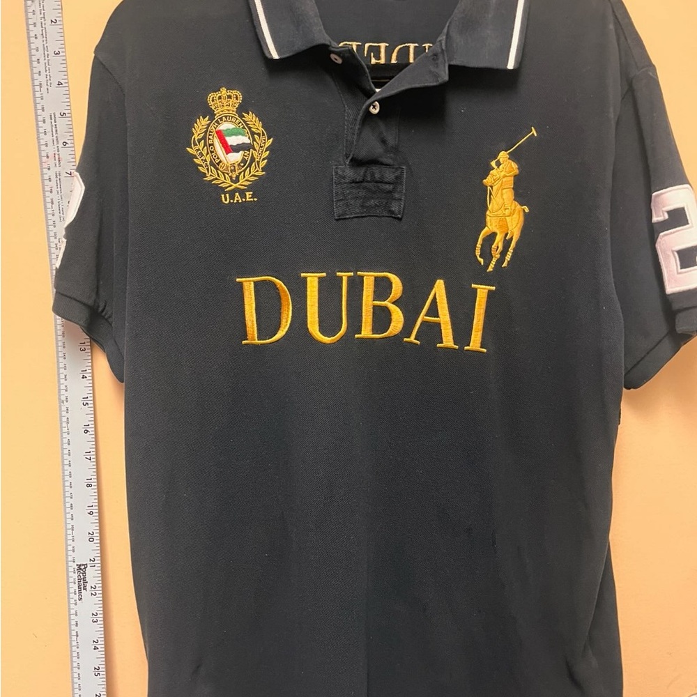 Vintage Polo by Ralph Lauren Black Polo Shirt with Gold Dubai Embroidery
